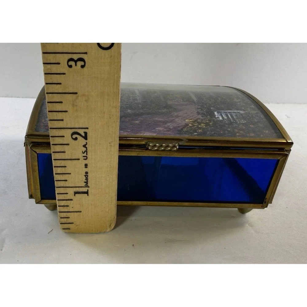 Vintage Enesco Brass & Cobalt Blue Glass Music Box The Spring/Primavera Mexico